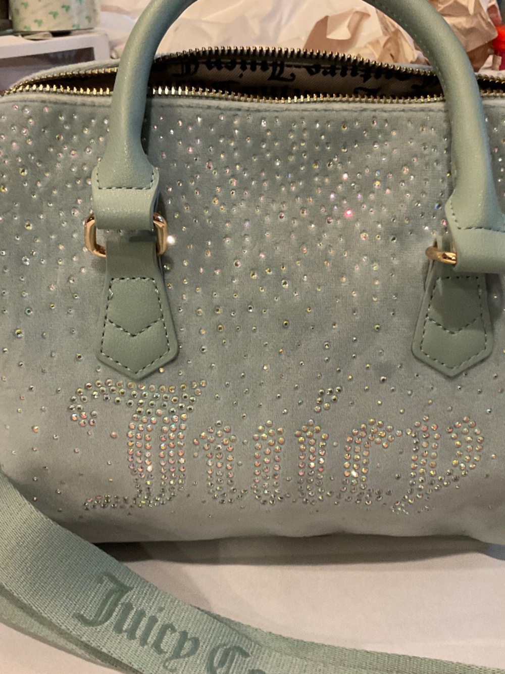 NWOT Juicy Couture “Let It Shine” satchel w/crossbody strap.